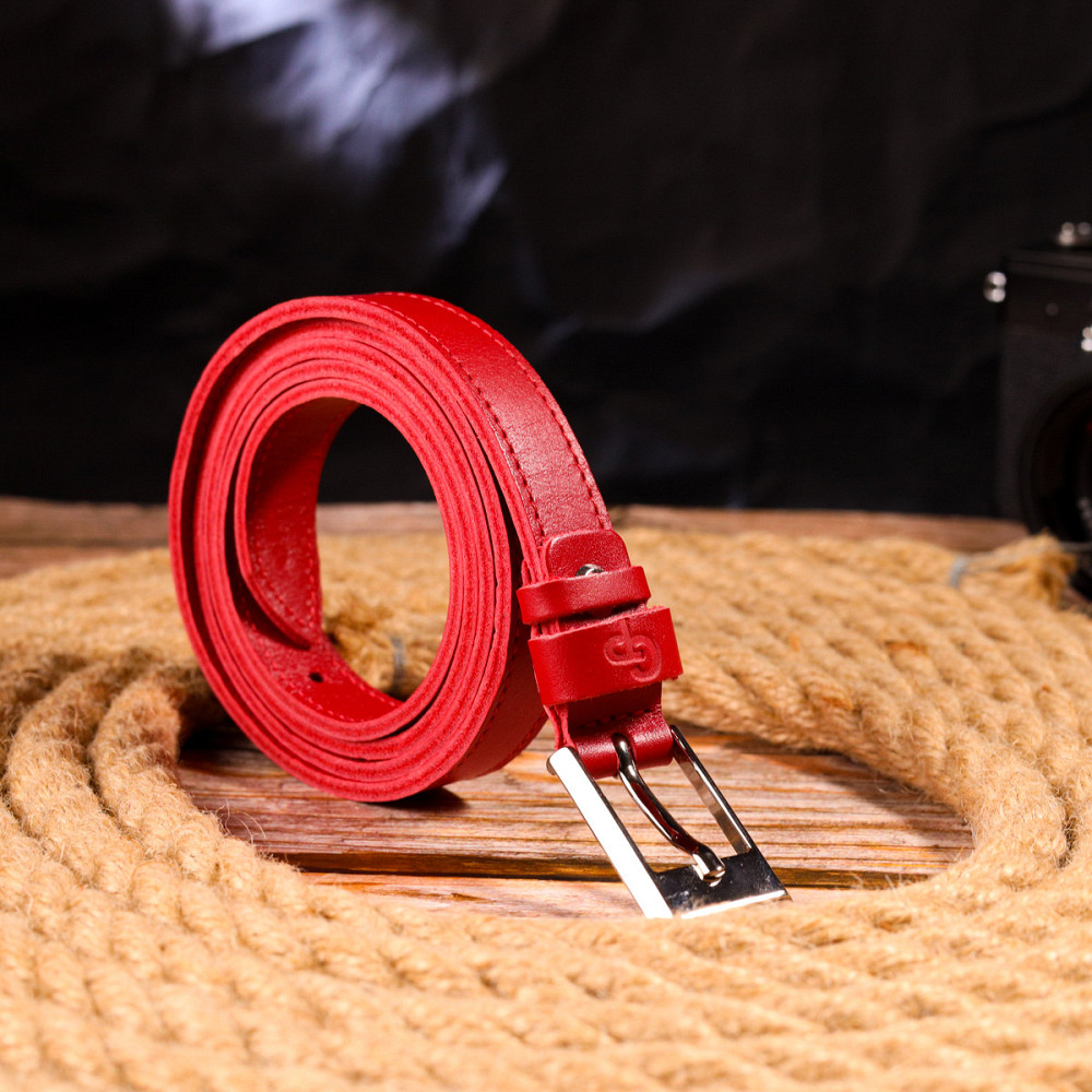 Качественный женский ремень из натуральной кожи Grande Pelle 21446 Красный Киев - изображение 8