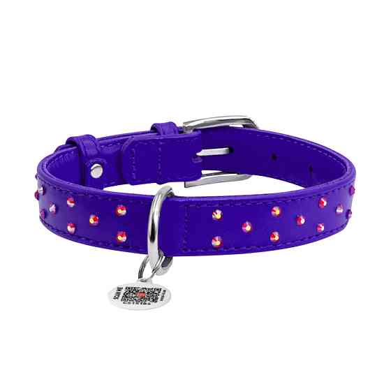 Нашийник для собак шкіряний WAUDOG Glamour з QR паспортом, з клейовими стразами, Ш 25 мм, Дов 3 Коломыя