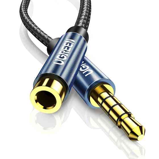 Аудиокабель UGREEN AV118 3.5mm Male to 3.5mm Female, nylon braid, 2m Black Одесса
