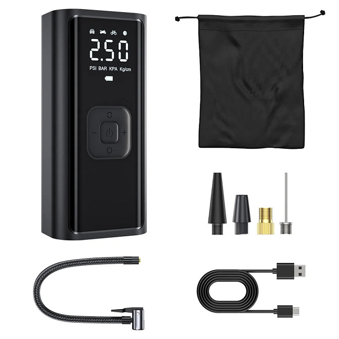 Насос акумуляторний цифровий COB-B6-01 (ZZLWN-081) 100 W Type-C з функцією PowerBank, ліхтариком, сумкою та перехідниками Вінниця - фото 2
