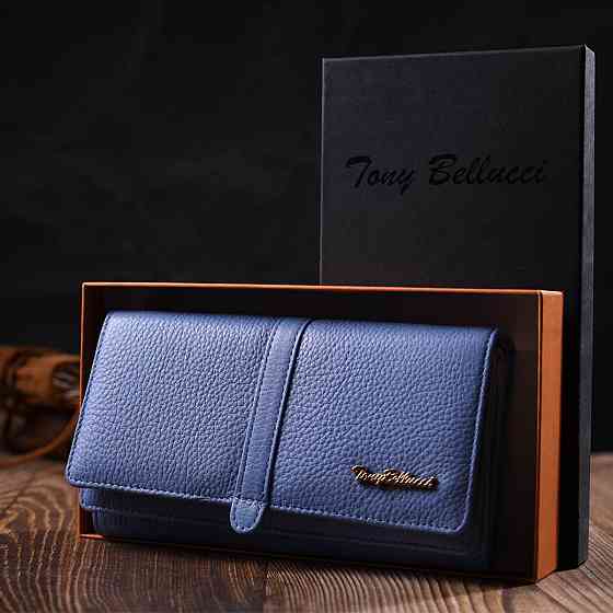 Красивий жіночий гаманець з великою кількістю відділень із натуральної шкіри Блакитний (Tony Bellucci) Київ