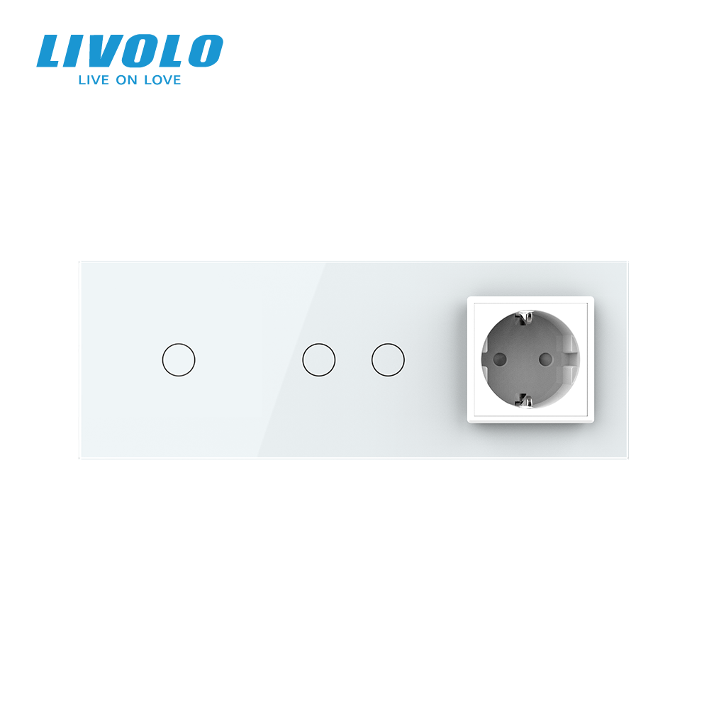 LIVOLO Сенсорний вимикач 3 сенсора (1-2) 1 розетка Livolo білий скло (VL-C701/C702/C7C1EU-11) Коломия - фото 10