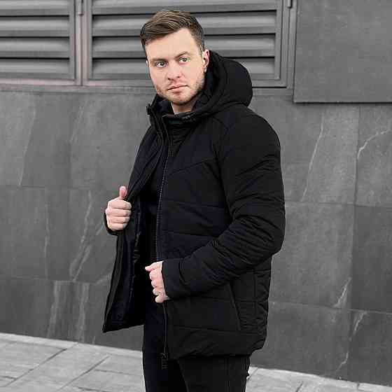 Зимняя куртка мужская теплая с капюшоном короткая Frost Pobedov Winter Jacket Dzen черная 3XL Одесса