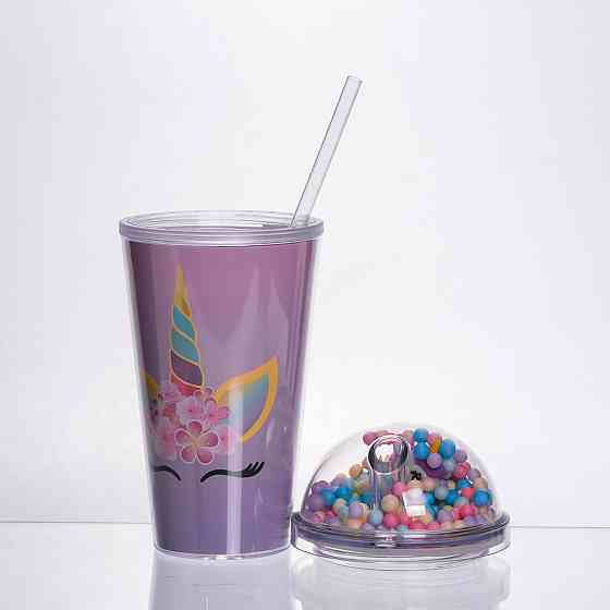 Yiwu пластикова склянка з трубочкою та кришкою 400 (мл) багаторазова пластикова склянка Фіолето Коломыя