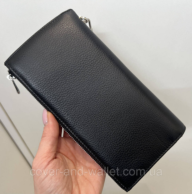 Большой кожаный мужской кошелек черного цвета на молнии Helen Verde 1431 Киев - изображение 8