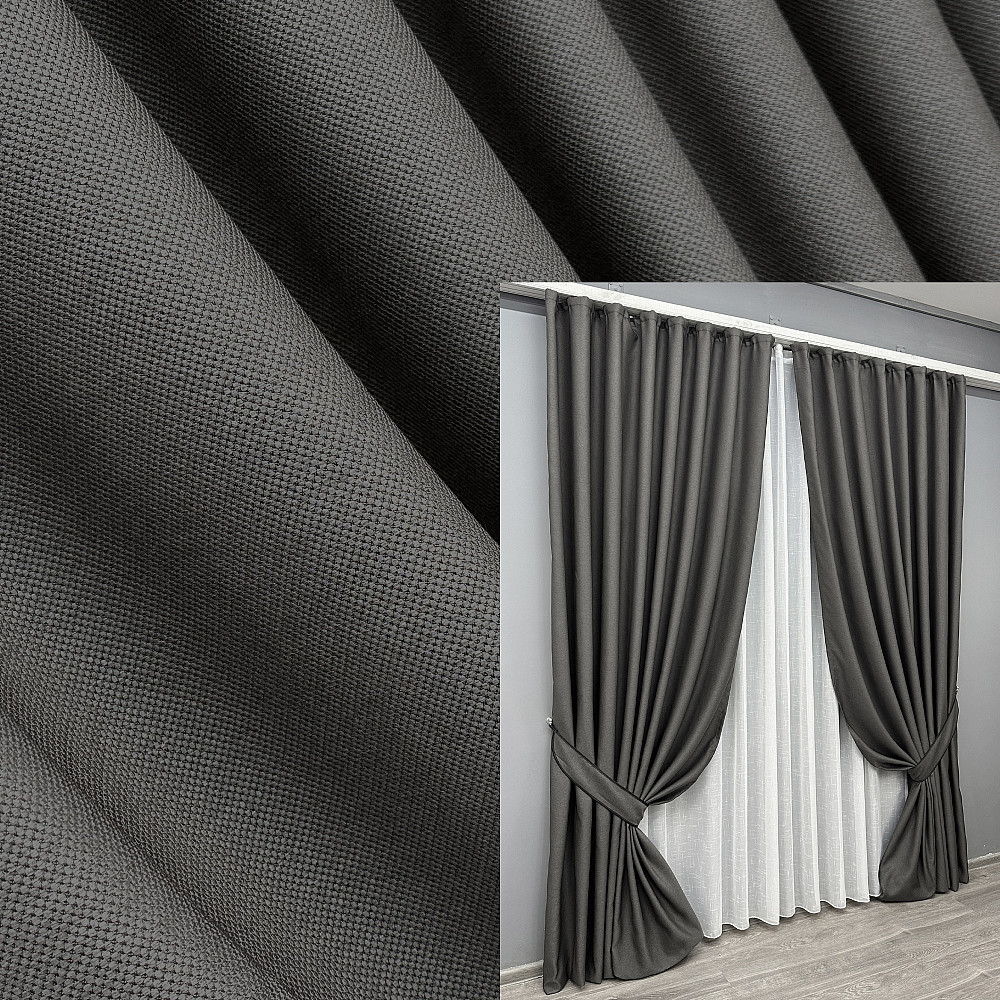 Комплект готових штор VR-Textil Рогожка TERRA LUXE № 1857ш Графітовий 150х290 см 2 шт (33-0862) Київ - фото 1