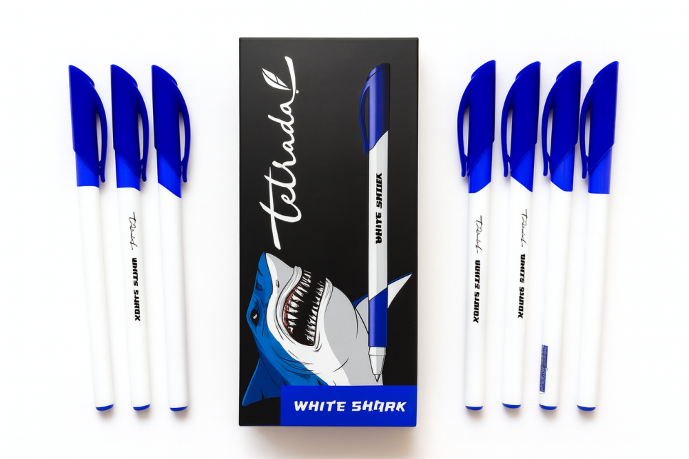 Гелевая ручка синяяя Tetrada White Shark 10 шт в упаковке Киев - изображение 1