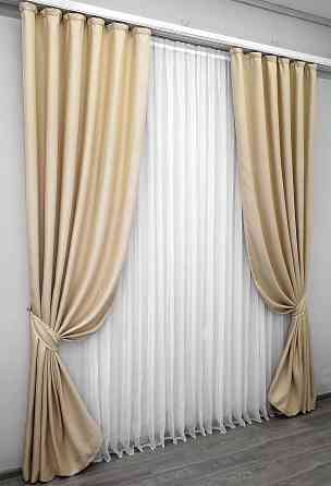 Комплект готових штор VR-Textil Льон-блекаут Льон Мішковина № 1162ш Бежевий 150х270см 2 шт (30-975) Київ