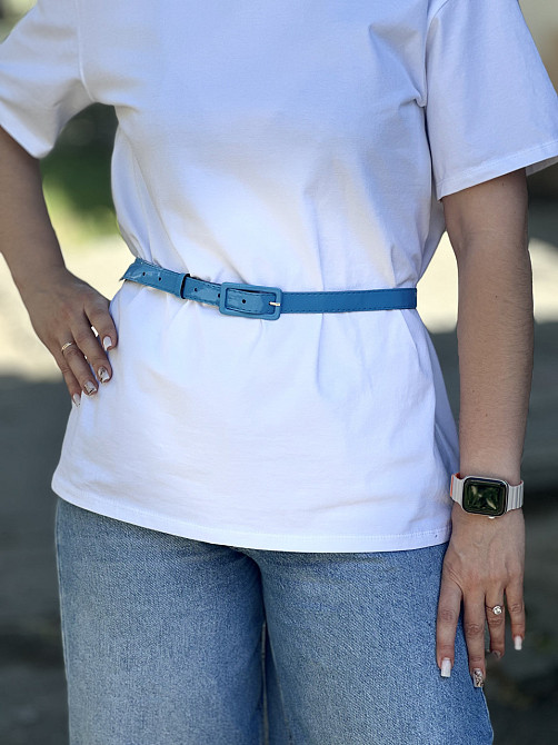 Ремінець лакований вузький "Milano" Блакитний Київ - фото 4