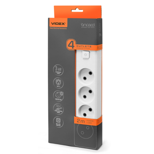 Мережевий подовжувач без заземлення 4 розетки 2м з кнопкою білий Oncord Videx Житомир