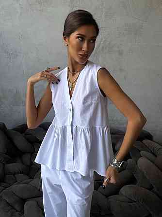 Женский стильный повседневный костюм из натуральной ткани-коттона. Белый, 50/52 Одесса