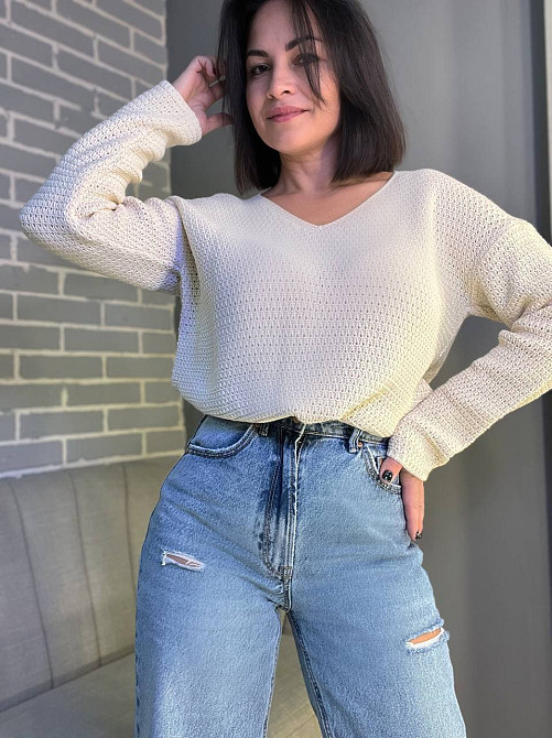 Джемпер жіночий MIX RAY 6770 светр мис ажурна в'язка, молочний, one size Одеса - фото 7