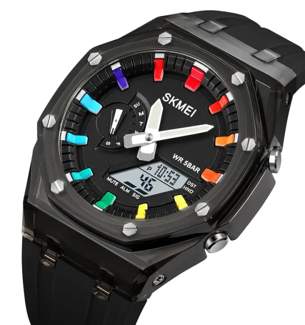 Годинники чоловічі спортивні Skmei 2100 (Чорні з білим екраном) Київ - фото 2
