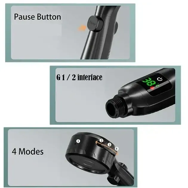 Лійка насадка для душу під тиском з індикатором температури, світлодіодний цифровий дисплей температури Одеса - фото 6