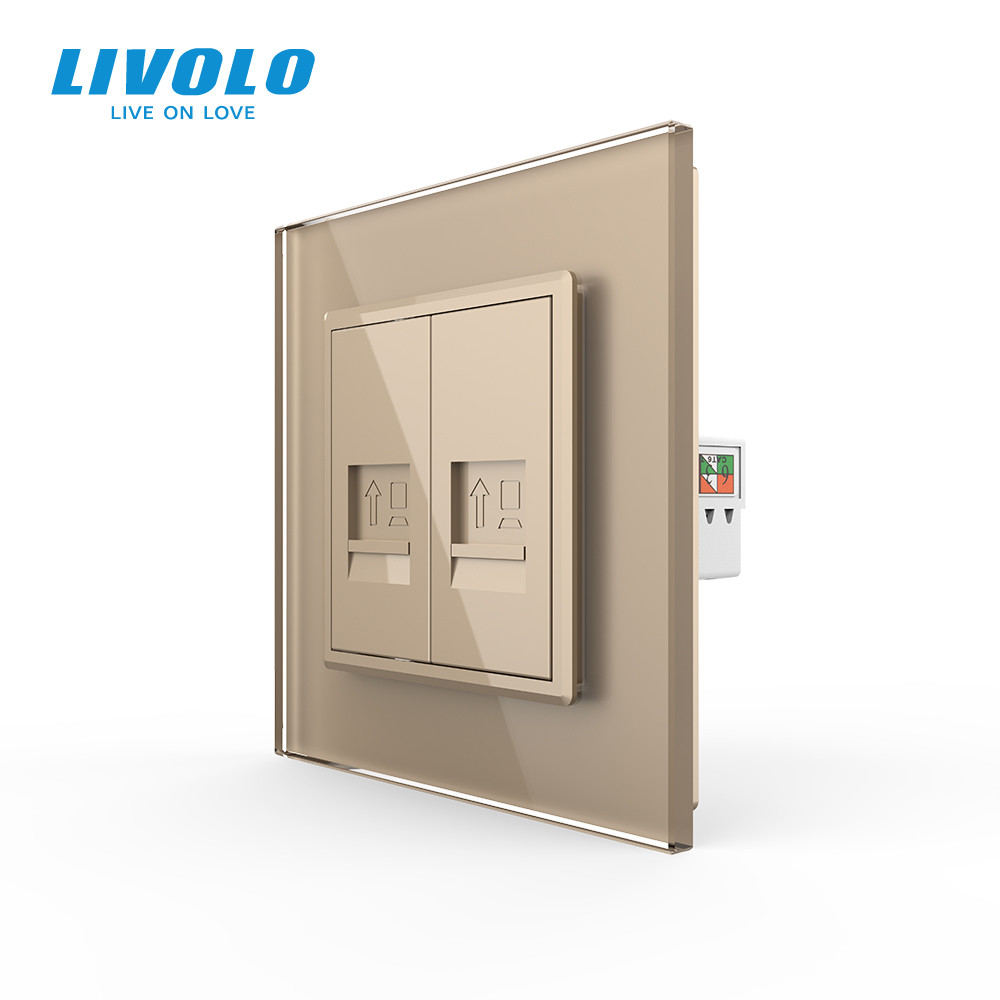 Розетка комп'ютерна подвійна RJ-45 Livolo золото скло (VL-C792C-13) Коломия - фото 1