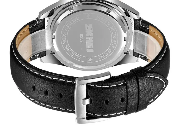 Чоловічий класичний годинник Skmei 9232 Сріблясті на чорному ремінці Вінниця - фото 5