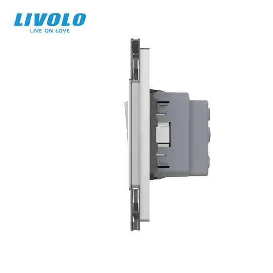 LIVOLO Двоклавішний вимикач (1-1) з розеткою Livolo сірий скло (VL-C7K1/K1/FCTC16A-6IP) Коломия