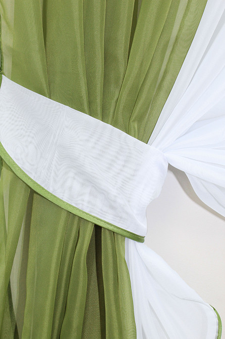 Кухонные шторки VR-Textil № 096к с подвязками оливковый с белым 400х170 см (50-804) Киев - изображение 2