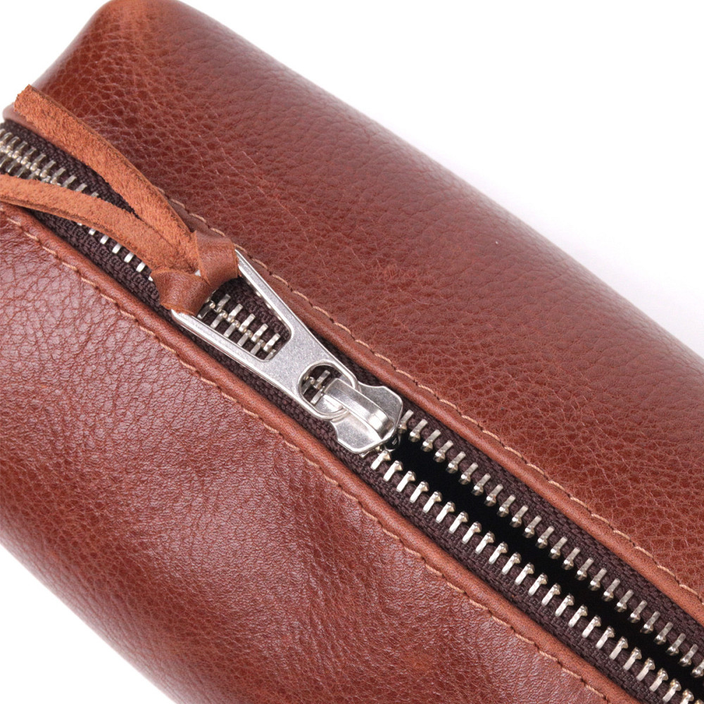 Компактная косметичка из гладкой кожи на молнии Украина GRANDE PELLE 16763 Светло-коричневая Киев - изображение 3