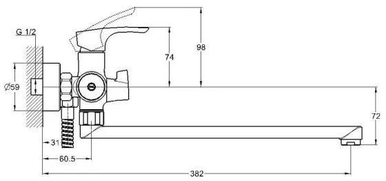 Смеситель для ванны WEZER FAB7 с душевым гарнитуром Киев