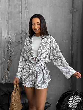 Женский летний принтованный костюм двойка: рубашка-кимоно и шорты софт Одесса