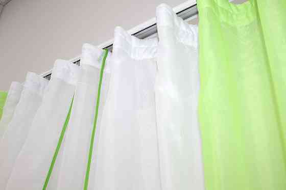 Кухонний комплект VR-Textil № 038к шторки і тюль салатовий з білим 280х170 см (50-468) Київ