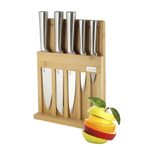 Набір ножів 6 предметів (5 ножів + дошка) на дерев'яній підставці нержавіюча сталь 5168 KAMILLE Житомир