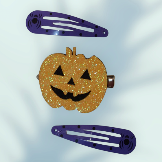 Набір 1 шпилька Гарбуз та 2 шпильки принт павук для волос на Хелловін фіолетовий Київ