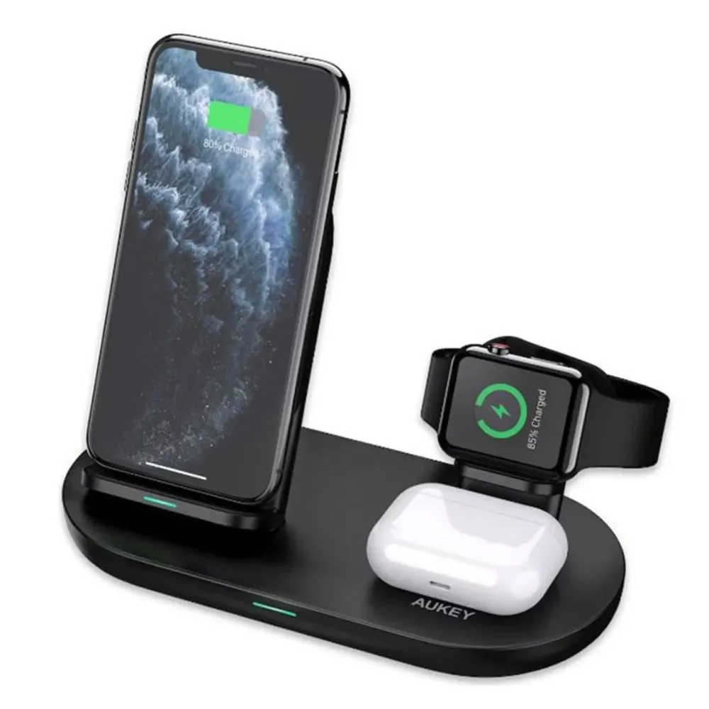 Бездротова зарядна станція 3 в 1 Aukey LC-A3 для iPhone, Apple Watch, AirPods Швидка зарядка Qi 10W Київ - фото 2