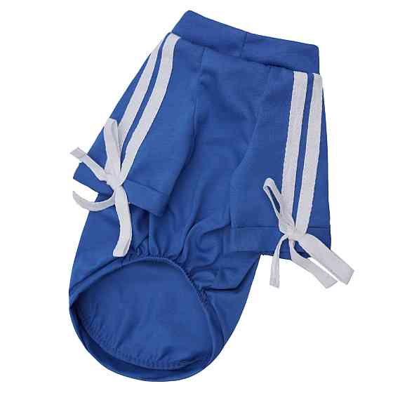 Футболка для собак Bonjour синя спортивна з лампасами: легка майка для собак з бавовни 4 Одеса