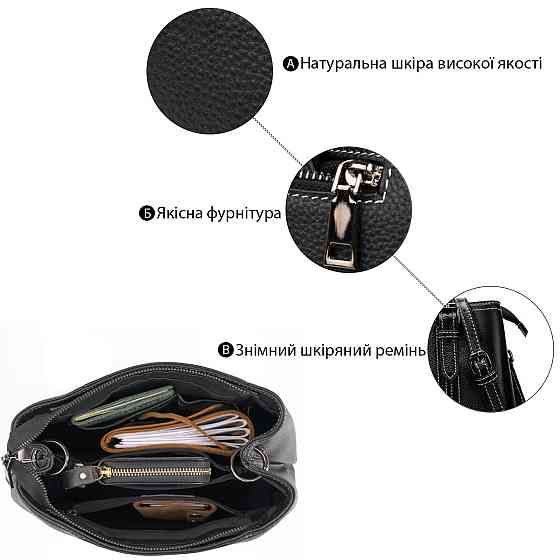 Класична жіноча сумка в шкірі флотар Vintage 14861 Чорна Київ