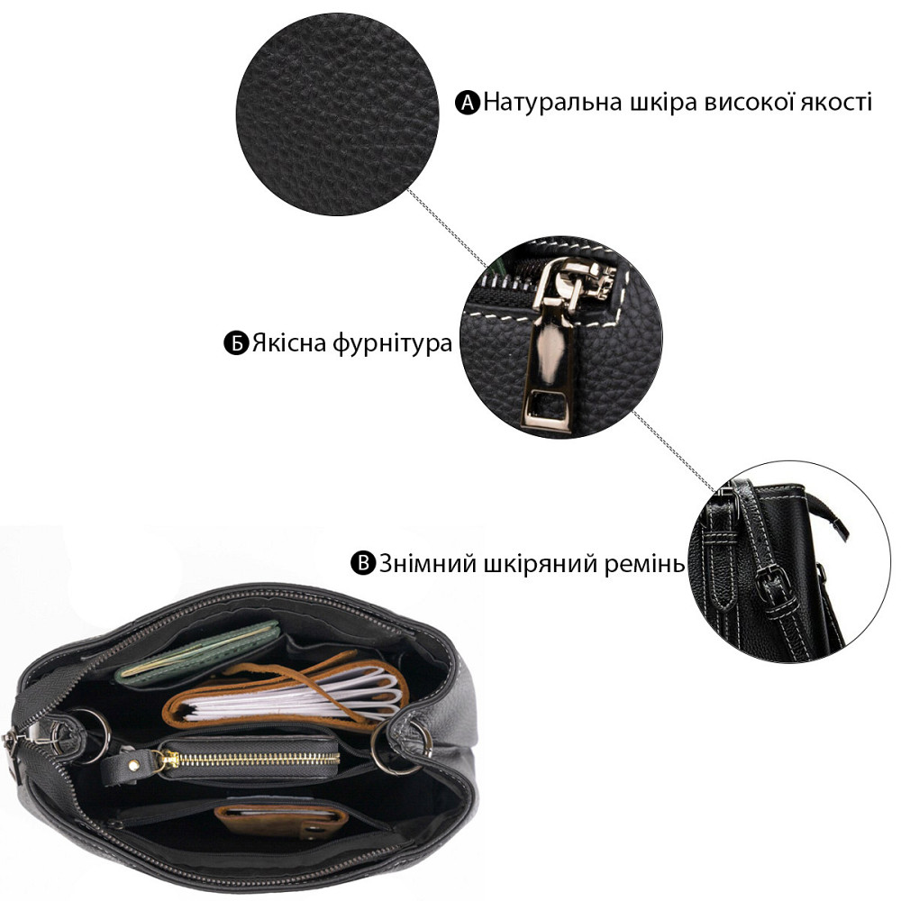 Класична жіноча сумка в шкірі флотар Vintage 14861 Чорна Київ - фото 4