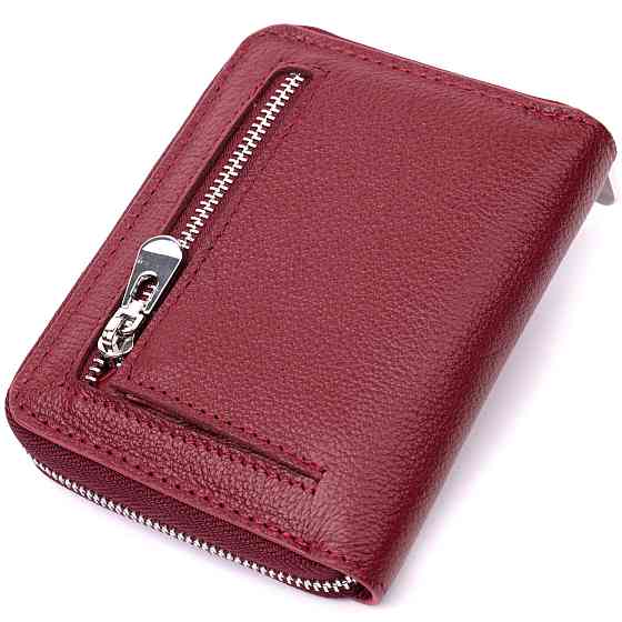 Шкіряний гаманець для жінок на блискавці з металевим логотипом Бордовий (ST Leather) Київ