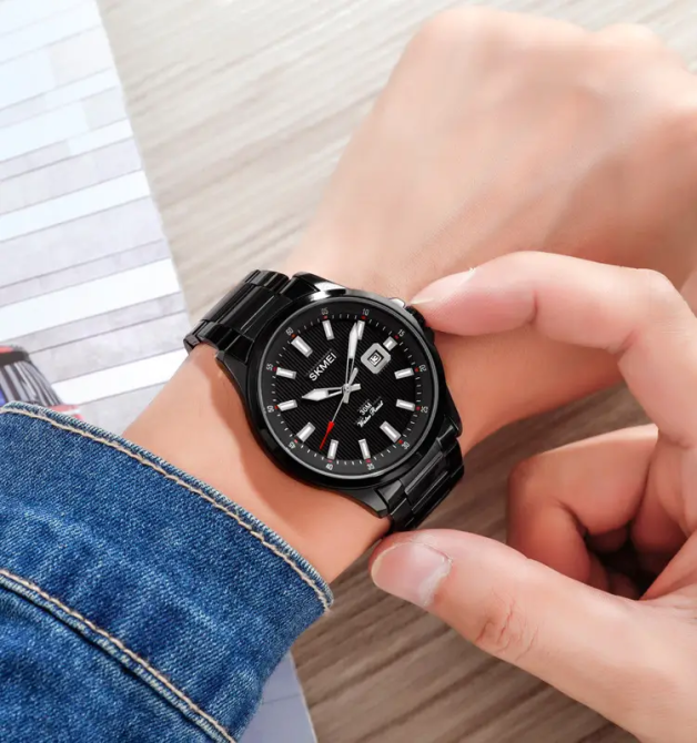 Чоловічий наручний годинник Skmei 1654 (Чорні на сталевому браслеті) Вінниця - фото 5