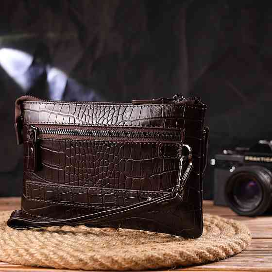 Элегантный клатч для мужчин из натуральной фактурной кожи CANPELLINI 21547 Коричневый Киев