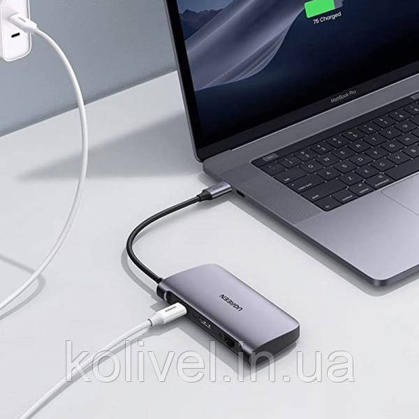 Док-станція USB3.0 Type-C --> USB 3.0x2/HDMI/RJ45/SD/TF/PD Ugreen CM212 Сіра (50852) Київ - фото 7