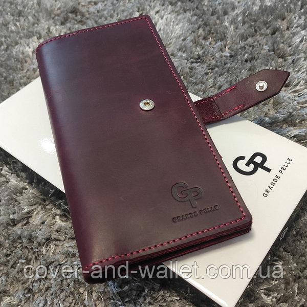 Винтажный кожаный кошелек купюрник ручной работы (коричневый) Grande Pelle Anet Бордовый Киев - изображение 3