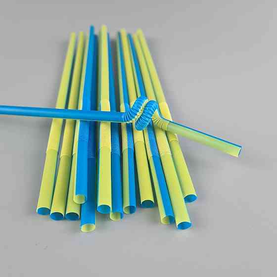 Трубочка-соломка для напитков с гофрой d6,0 -26см Сине-желтая  Артистик (100 шт) Харьков