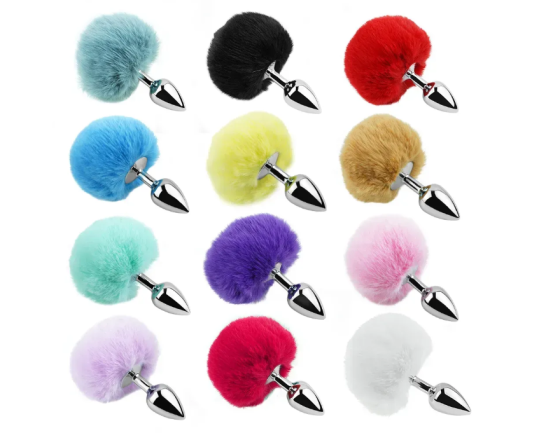 Анальна пробка із хвостом EGZO - Bunny Tail Silver Plug Black, size S Sex Aura Київ