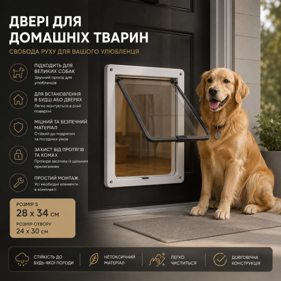 Двері для собак та котів HoMedics PetGate S (28x34см) білі — автоматичні вхідні дверцята в будку та двері, 4 режими Київ