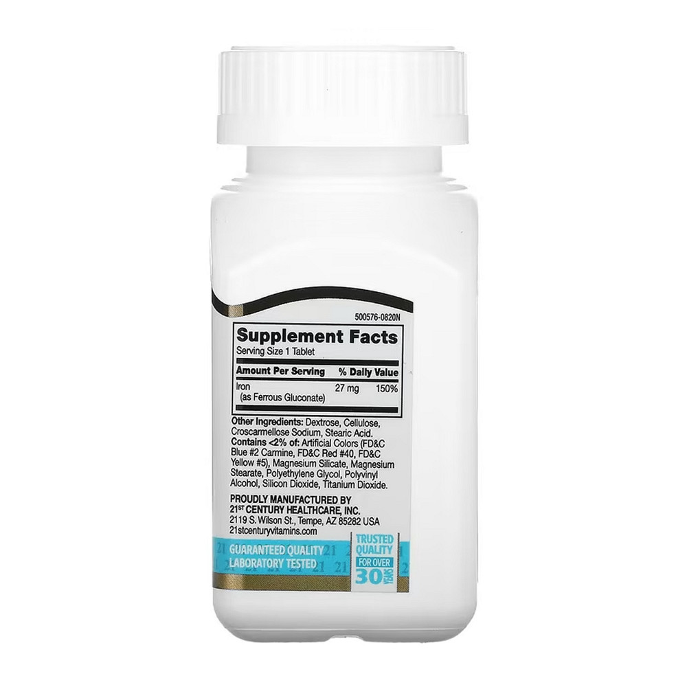 Железо 21st Century Iron 27 mg Ferrous Gluconate 110 таб Киев - изображение 2