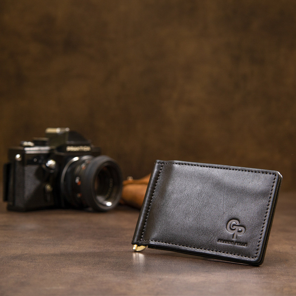 Мужской кожаный зажим для денег GRANDE PELLE 11475 Черный Киев - изображение 3