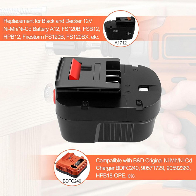 Аккумулятор ADVNOVO 12V 3.5Ah Ni-MH для инструментов Black & Decker A12, HPB12, FS120B, 3500 мАч 12В Киев - изображение 7