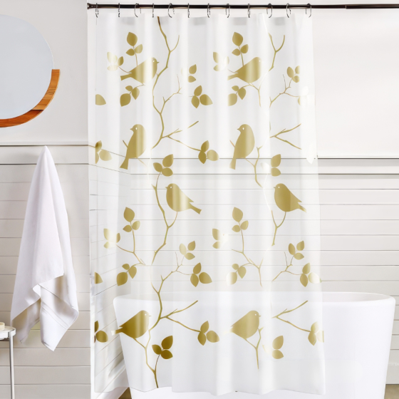Шторка для ванної та душу 180x180 см, штора для ванної з гачками, прозоро-біла з золотистим принтом Кам'янець-Подільський