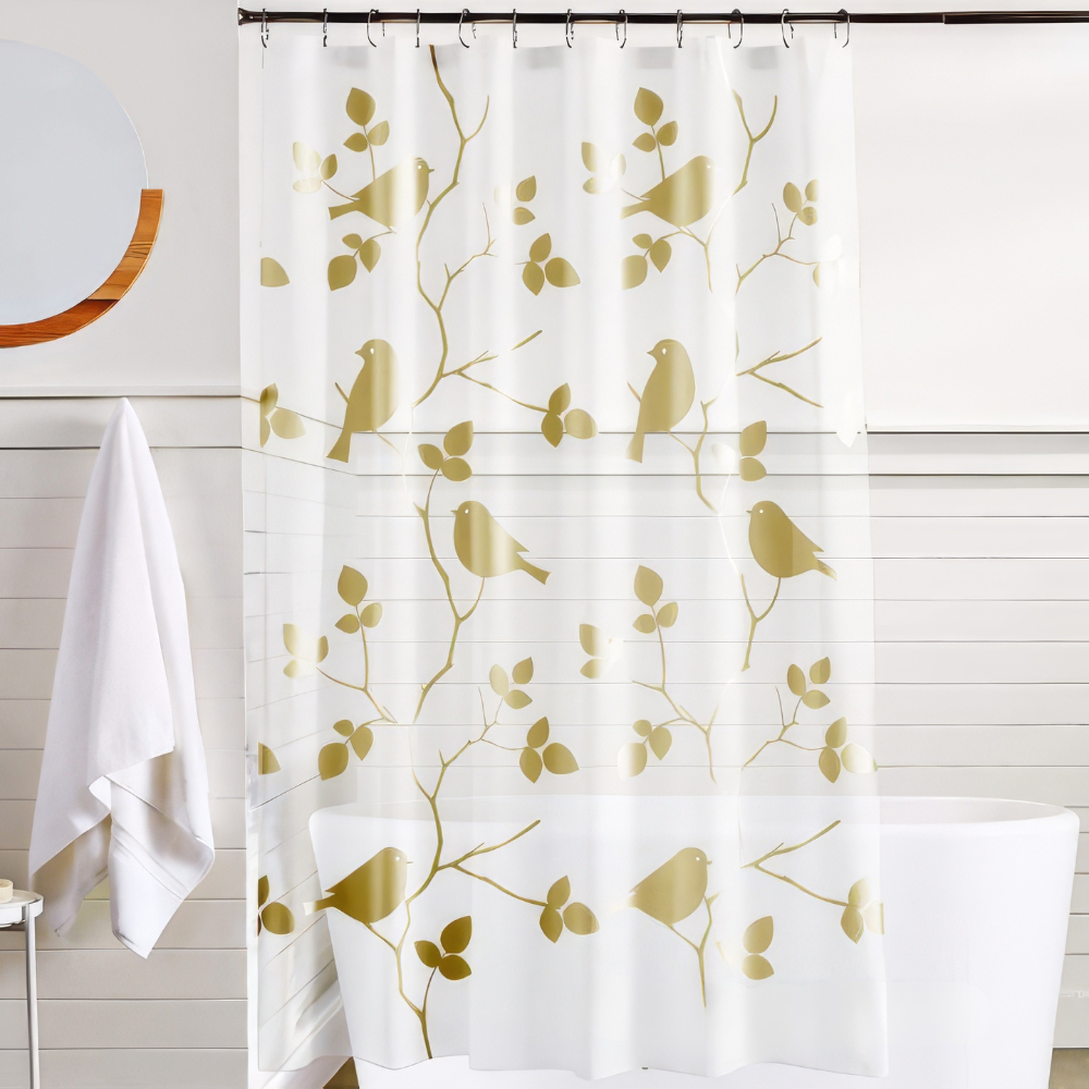 Шторка для ванной и душа 180x180 см,штора для ванной с крючками,прозрачно-белая с золотистистым принтом Каменец-Подольский - изображение 1
