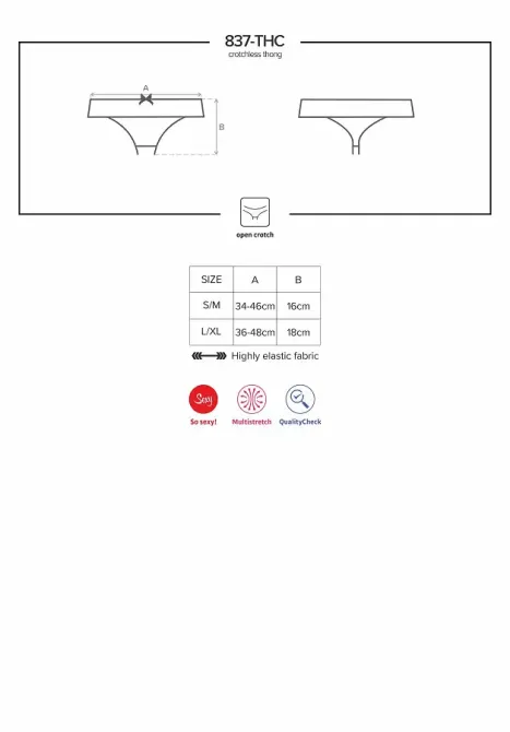 Мереживні танги з доступом Obsessive 837-THC-1 S/M, чорні Львов - изображение 7