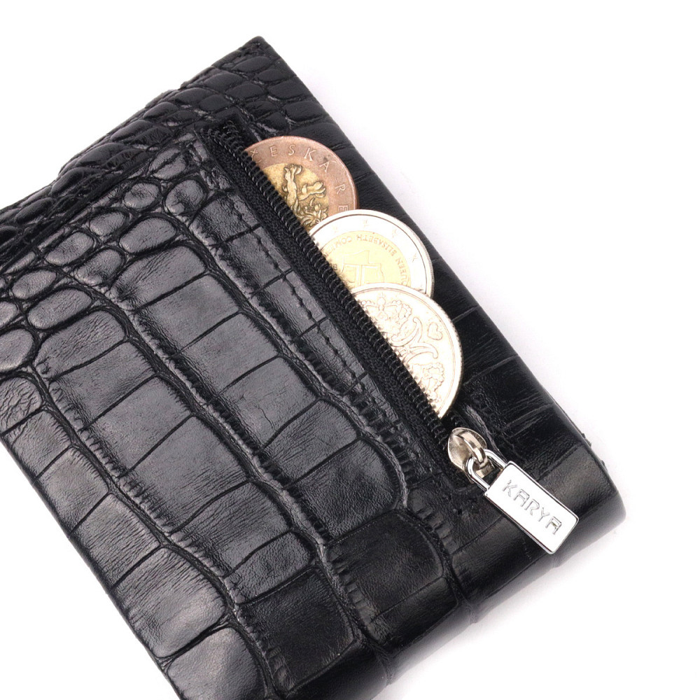 Чудовий чоловічий затиск із натуральної лакованої фактурної шкіри під крокодила KARYA 21043 Чорний Київ - фото 9