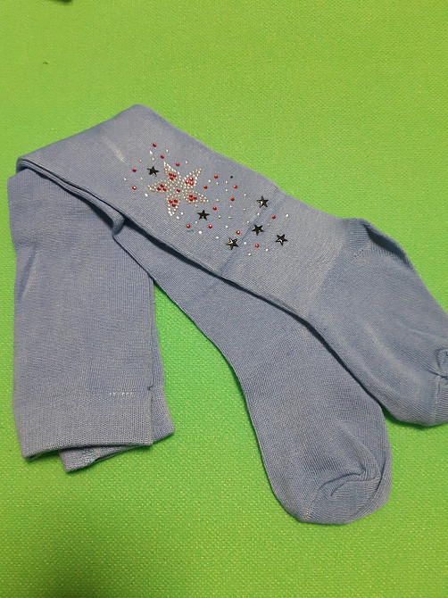 Дитячі колготки зі стразами, блакитні - розмір від низу попи до п'яти 30см (тягнеться до 35см), 82%бавовна Київ - фото 1