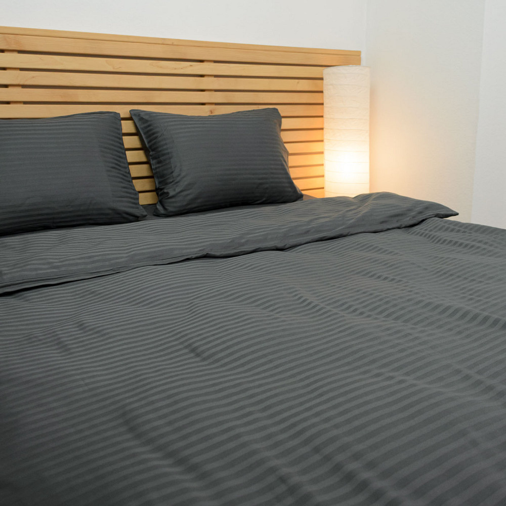 Постельное белье Евро комплект Страйп Сатин 125 г/м2 YouStar (Графит) 2 х 70х70 Сумы - изображение 4