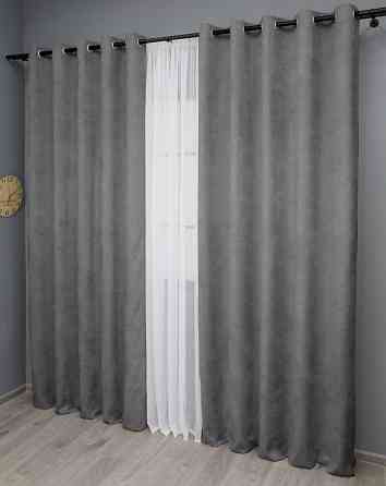 Комплект штор на люверсах VR-Textil Мікровелюр Petek № 1485ш 150х270 см 2 шт Сірий (37-0214) Київ